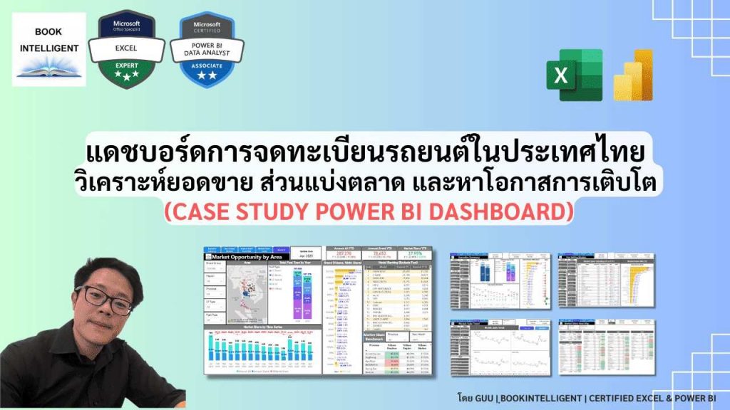 แดชบอร์ดการจดทะเบียนรถยนต์ในประเทศไทย | วิเคราะห์ยอดขาย ส่วนแบ่งตลาด และหาโอกาสการเติบโต (Power BI Dashboard)
