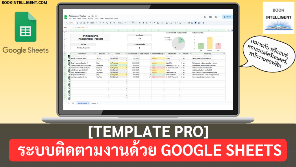 [Template Pro] ระบบติดตามงานด้วย Google Sheets (Assignment Tracker) พร้อมใช้ + มีกราฟสรุปงาน