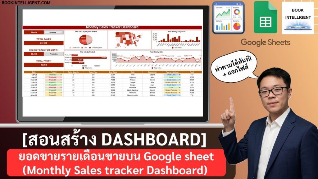 [สอนสร้าง Dashboard] ยอดขายรายเดือนขายบน Google sheet (Monthly Sales tracker Dashboard)