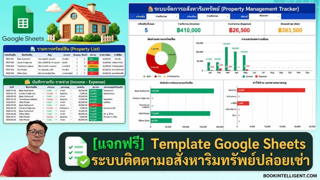 [แจกฟรี] Template ระบบติดตาม บ้านเช่า อสังหาริมทรัพย์ปล่อยเช่าบน Google Sheet (Property Tracker Template)