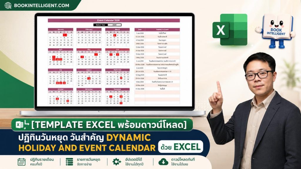 [Template Excel พร้อมดาวน์โหลด] ปฎิทินวันหยุด วันสำคัญ Dynamic Holiday and Event Calendar ด้วย Excel