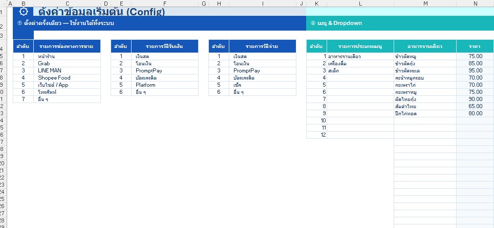 Cafe Restaurant Income Expense - หน้า Config ตั้งค่าเริ่มต้น