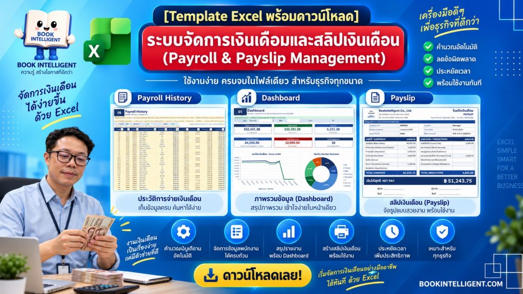 ระบบจัดการเงินเดือนและสลิปเงินเดือน Payroll Payslip Excel Template